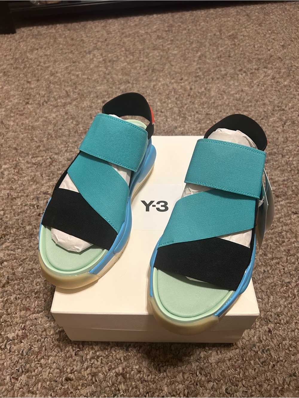 Y-3 Turquoise, Black & Mint Sport Slide Sandals